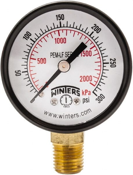Winters - 2" Dial, 1/4 Thread, 0-300 Scale Range, Pressure Gauge - Lower Connection Mount, Accurate to 3-2-3% of Scale - Exact Tooling