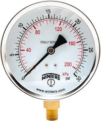Winters - 4" Dial, 1/4 Thread, 0-30 Scale Range, Pressure Gauge - Lower Connection Mount, Accurate to 3-2-3% of Scale - Exact Tooling