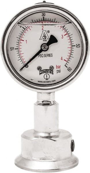 Winters - 2-1/2" Dial, 1-1/2 Thread, 0-60 Scale Range, Pressure Gauge - Lower Connection Mount, Accurate to 1.5% of Scale - Exact Tooling