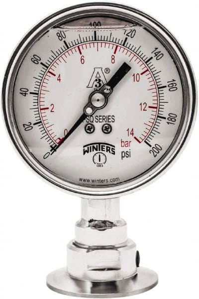 Winters - 4" Dial, 2 Thread, 0-200 Scale Range, Pressure Gauge - Lower Connection Mount, Accurate to 0.01% of Scale - Exact Tooling