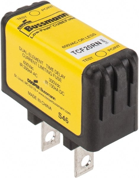 Cooper Bussmann - 300 VDC & 600 VAC, 20 Amp, Time Delay General Purpose Fuse - Plug-in Mount, 47.75mm OAL, 100 at DC, 200 (CSA RMS), 300 (UL RMS) kA Rating - Exact Tooling