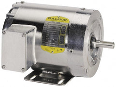 Baldor - 1 hp, TENV Enclosure, 1,725 RPM, 208-230/460 Volt, 60/50 Hz, Three Phase Energy Efficient Motor - Size 56C Frame, C-Face/Base Mount, 1 Speed, Ball Bearings, 1.60 Full Load Amps, F Class Insulation - Exact Tooling