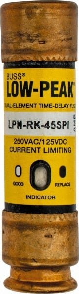 Cooper Bussmann - 125 VDC, 250 VAC, 45 Amp, Time Delay General Purpose Fuse - Fuse Holder Mount, 76.2mm OAL, 100 at DC, 300 at AC (RMS) kA Rating, 13/16" Diam - Exact Tooling