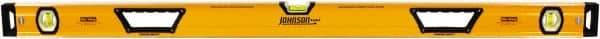 Johnson Level & Tool - 48" Long 3 Vial Box Beam Level - Aluminum, Yellow, 2 Plumb & 1 Level Vials - Exact Tooling
