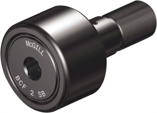 McGill - 1-3/8" Roller Diam x 3/4" Width, 1/2" Stud Diam x 1-1/4" Length, Sealed Self Lubricating Stud Cam Follower with Nonmetallic Bushing and Hex - Steel, 5/8" Thread Length, 1/2-20 Thread, 2.03" OAL - Exact Tooling