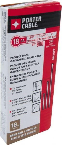 Porter-Cable - 18 Gauge 2" Long Brad Nails for Power Nailers - Steel, Galvanized Finish, Smooth Shank, Straight Stick Collation, Brad Head, Chisel Point - Exact Tooling