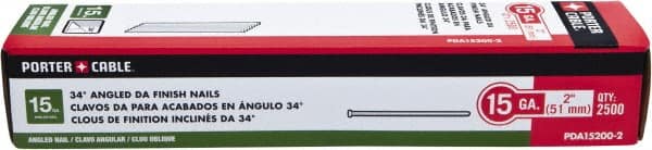 Porter-Cable - 15 Gauge 2" Long Finishing Nails for Power Nailers - Steel, Bright Finish, Smooth Shank, Angled Stick Collation, Round Head, Chisel Point - Exact Tooling
