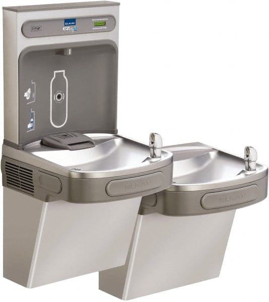 ELKAY - 8 GPH Cooling Capacity Barrier Free Wall Mounted Water Cooler & Fountain - Bottle Filling, 20 to 105 psi, 0.20 hp, Stainless Steel - Exact Tooling