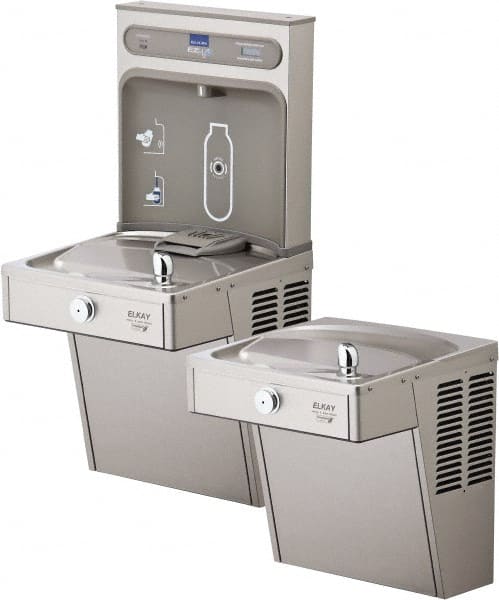 ELKAY - 8 GPH Cooling Capacity Barrier Free Wall Mounted Water Cooler & Fountain - Bottle Filling, 20 to 105 psi, 0.20 hp, Stainless Steel - Exact Tooling