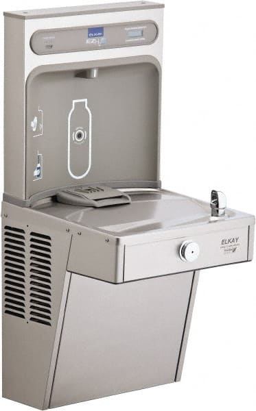 ELKAY - 8 GPH Cooling Capacity Barrier Free Wall Mounted Water Cooler & Fountain - Bottle Filling, 20 to 105 psi, 0.20 hp, Stainless Steel - Exact Tooling