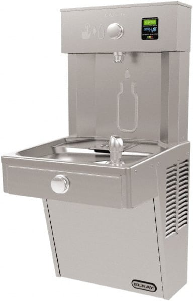 ELKAY - 8 GPH Cooling Capacity Barrier Free Wall Mounted Water Cooler & Fountain - Bottle Filling, 20 to 105 psi, 0.20 hp, Stainless Steel - Exact Tooling