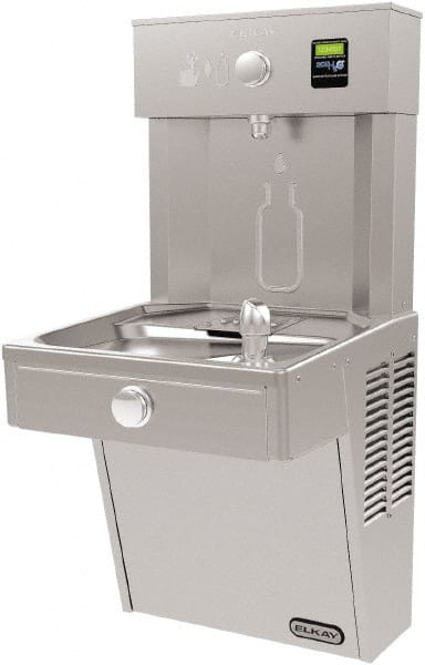 ELKAY - 8 GPH Cooling Capacity Barrier Free Wall Mounted Water Cooler & Fountain - Bottle Filling, 20 to 105 psi, 0.20 hp, Stainless Steel - Exact Tooling