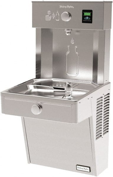 Halsey Taylor - 8 GPH Cooling Capacity Barrier Free Wall Mounted Water Cooler & Fountain - Bottle Filling, 20 to 105 psi, 0.20 hp, Stainless Steel - Exact Tooling