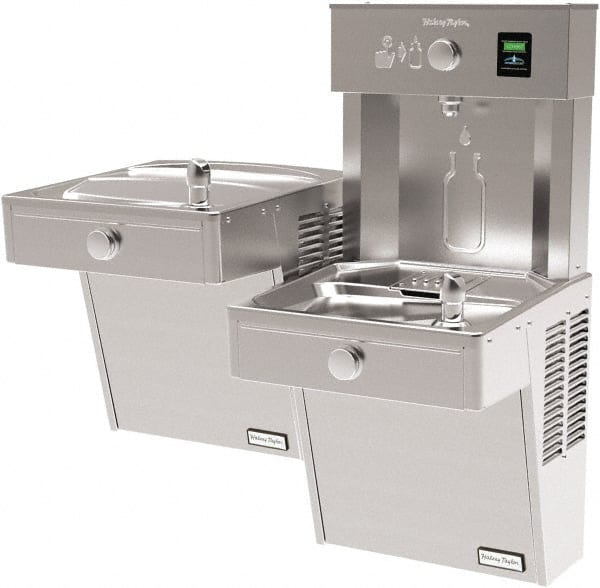 Halsey Taylor - 8 GPH Cooling Capacity Barrier Free Wall Mounted Water Cooler & Fountain - Bottle Filling, 20 to 105 psi, 0.20 hp, Stainless Steel - Exact Tooling