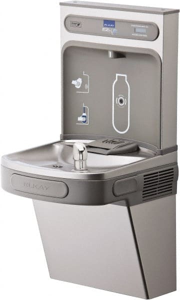 ELKAY - 8 GPH Cooling Capacity Barrier Free Wall Mounted Water Cooler & Fountain - Bottle Filling, 20 to 105 psi, 0.20 hp, Stainless Steel - Exact Tooling