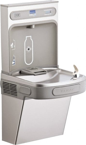 ELKAY - 8 GPH Cooling Capacity Barrier Free Wall Mounted Water Cooler & Fountain - Bottle Filling, 20 to 105 psi, 0.20 hp, Stainless Steel - Exact Tooling
