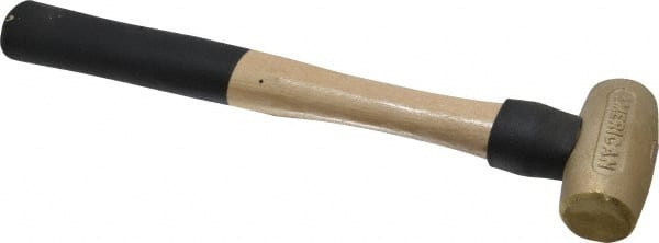 American Hammer - 1-1/2 Lb Head 1-3/8" Face Brass Head Hammer - 12" OAL, Wood Handle - Exact Tooling