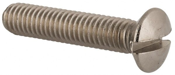 Value Collection - M6x1.00 Metric Coarse, 30mm OAL Slotted Drive Machine Screw - Oval Head, Grade 18-8 & A2 Stainless Steel, Uncoated, Without Washer - Exact Tooling