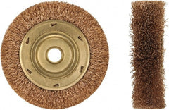 Ampco - 6" OD, 3/4" Arbor Hole, Crimped Phosphorus Bronze Alloy Wheel Brush - 1" Face Width, 1-1/8" Trim Length, 0.014" Filament Diam, 6,000 RPM - Exact Tooling