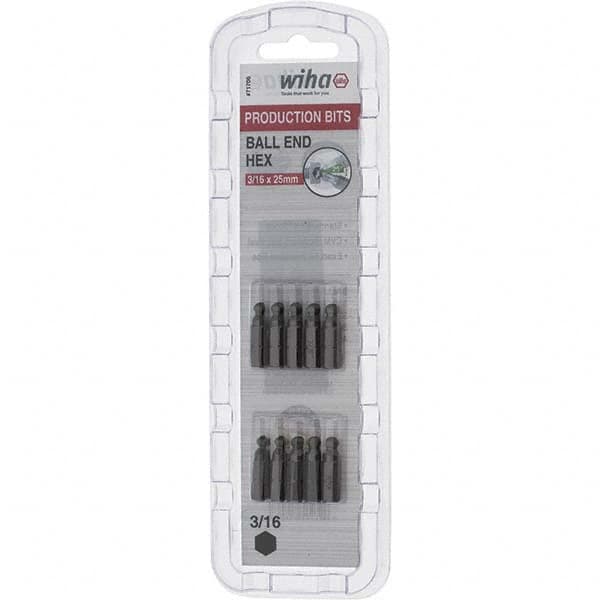 Wiha - 1/4" Drive, Hex Inch Screwdriver Bit - 1" OAL - Exact Tooling