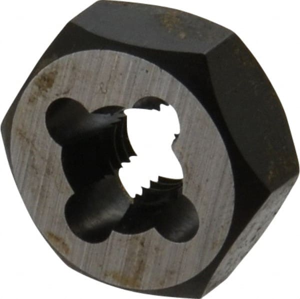 Cle-Line - 1/4-28 UNF Thread, 19/32" Hex, Hex Rethreading Die - Carbon Steel, 1/4" Thick, Series 0650 - Exact Tooling