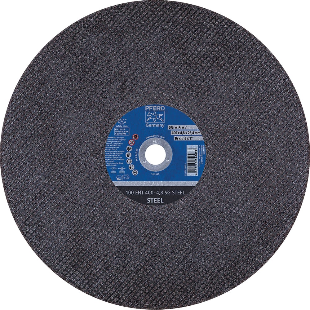 PFERD - Cutoff Wheels; Tool Compatibility: Angle Grinder ; Wheel Diameter (Inch): 16 ; Wheel Thickness (Inch): 3/16 ; Abrasive Material: Aluminum Oxide ; Maximum RPM: 4800.000 ; Grit: 24 - Exact Tooling
