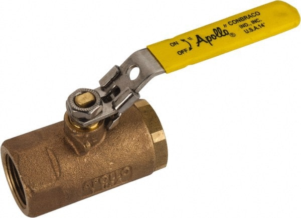 Apollo - 1" Pipe, Standard Port, Bronze Standard Ball Valve - 2 Piece, NPT Ends, Locking Lever Handle, 600 WOG, 150 WSP - Exact Tooling
