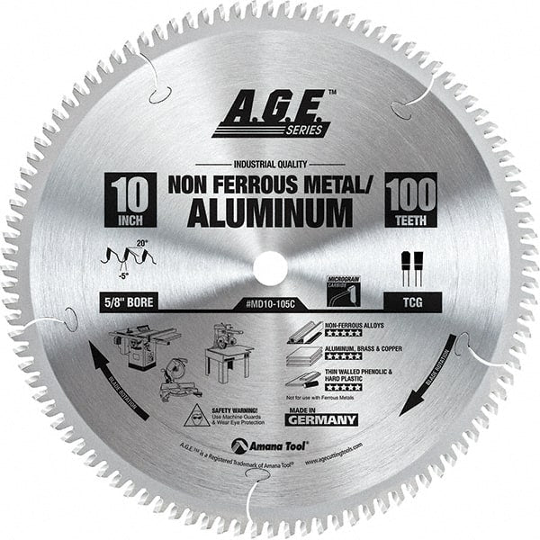 Amana Tool - 10" Diam, 5/8" Arbor Hole Diam, 100 Tooth Wet & Dry Cut Saw Blade - Carbide-Tipped, Clean Action, Standard Round Arbor - Exact Tooling