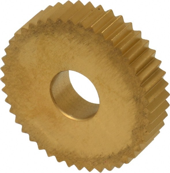 Dorian Tool - 1" Diam, 90° Tooth Angle, 14 TPI, Standard (Shape), Form Type Cobalt Straight Knurl Wheel - 0.236" Face Width, 5/16" Hole, Circular Pitch, TiN Finish, Series M - Exact Tooling