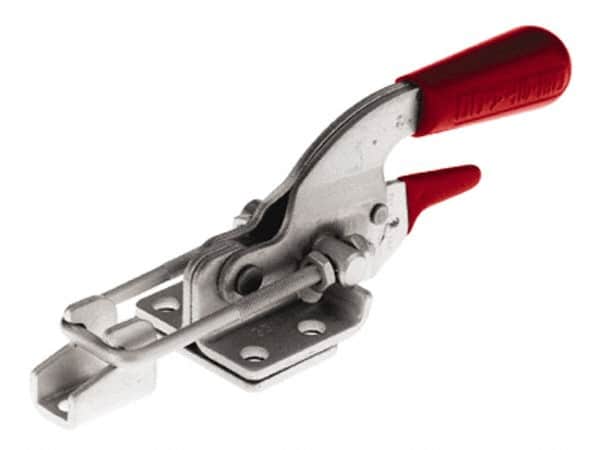 De-Sta-Co - 720 Lb Capacity, Horizontal, U Hook, Flanged Base, Stainless Steel Pull Action Latch Clamp - 1-3/4" Drawing Movement, 6.07" OAL, Threaded U Hook, Straight Handle - Exact Tooling