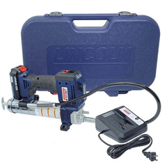 Lincoln - Grease Guns; Type: Battery-Operated Grease Gun ; Capacity (oz.): 14.50 ; Hose Length (Inch): 36 ; Rigid or Flexible Hose: Flexible ; Fill Type: Cartridge ; Continuous Flow Rate (oz./min): 3.50 - Exact Tooling