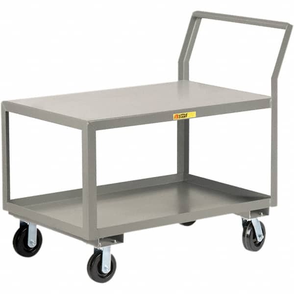 Little Giant - 3,600 Lb Capacity, 30" Wide x 48" Long x 42" High Utility Cart - 2 Shelf, Steel, 2 Rigid/2 Swivel Casters - Exact Tooling