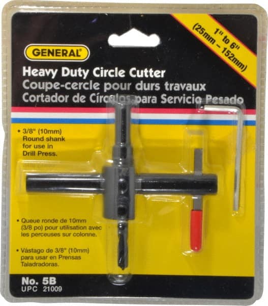General - 1 to 6" Cutting Diam, Circle Cutter Tool - Straight Shank, 3/8" Shank Diam - Exact Tooling