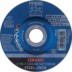 PFERD - Depressed-Center Wheels; Hole Size (Inch): 7/8 ; Connector Type: Arbor ; Wheel Type Number: Type 27 ; Abrasive Material: Ceramic Oxide ; Maximum RPM: 13300.000 ; Grit: 24 - Exact Tooling