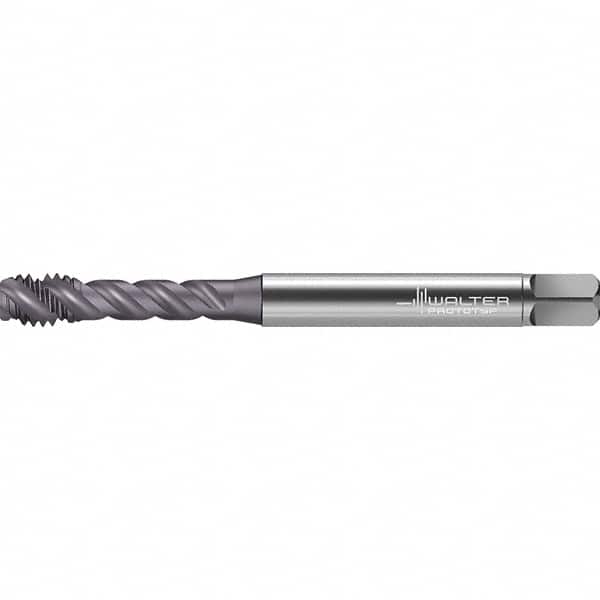 Walter-Prototyp - 1/4-20 UNC 3 Flute 2BX Semi-Bottoming Spiral Flute Tap - High Speed Steel, TiAlN Finish, 80mm OAL, Right Hand Flute, Right Hand Thread, Series TC142 - Exact Tooling