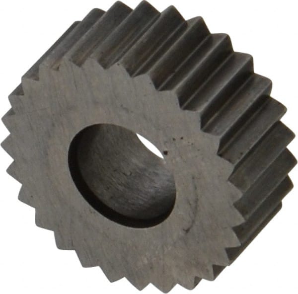 Made in USA - 5/8" Diam, 90° Tooth Angle, 14 TPI, Standard (Shape), Form Type High Speed Steel Straight Knurl Wheel - 1/4" Face Width, 1/4" Hole, Circular Pitch, Series GK - Exact Tooling