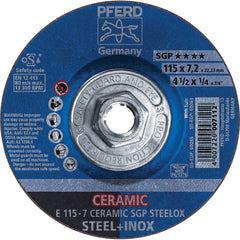 PFERD - Depressed-Center Wheels; Hole Thread Size: 5/8-11 ; Connector Type: Arbor ; Wheel Type Number: Type 27 ; Abrasive Material: Ceramic Oxide ; Maximum RPM: 13300.000 ; Grit: 24 - Exact Tooling