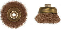 Ampco - 6" Diam, 5/8-11 Threaded Arbor, Bronze Phosphorus Fill Cup Brush - 0.014 Wire Diam, 1-7/8" Trim Length, 6,000 Max RPM - Exact Tooling