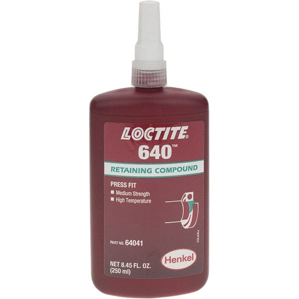 Loctite - 250 mL, Green, Medium Strength Liquid Retaining Compound - Series 640, 24 hr Full Cure Time - Exact Tooling