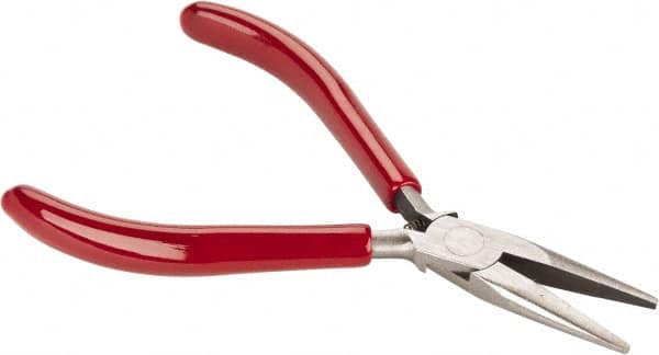 Proto - 5" OAL, 1-3/16" Jaw Length x 7/16" Jaw Width, Long Nose Needle Nose Pliers - Serrated Jaw, Plastisol Handles - Exact Tooling