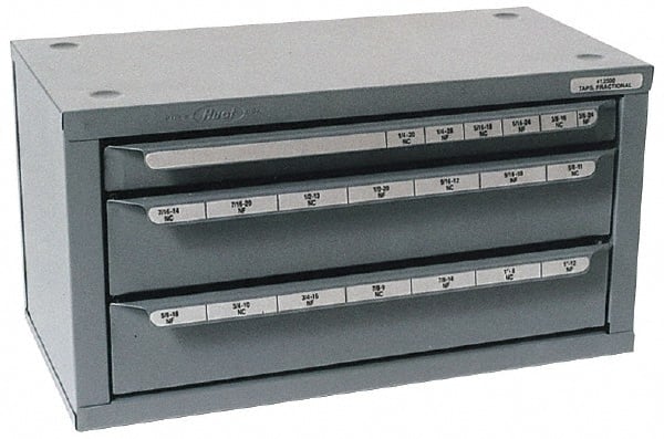 Huot - 3 Drawer, M3x0.50 to M18x2.50 Tap Storage - 14-5/8" Wide x 7-3/8" Deep x 7-3/4" High, Steel - Exact Tooling