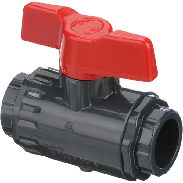 Asahi/America - 1-1/2" Pipe, Standard Port, PVC Ball Valve - Inline - Two Way Flow, Socket Ends, Tee Handle, 150 WOG - Exact Tooling