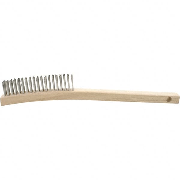 Brush Research Mfg. - 4 Rows x 19 Columns Stainless Steel Scratch Brush - 5-3/4" Brush Length, 13-3/4" OAL, 1-1/8 Trim Length, Wood Curved Back Handle - Exact Tooling