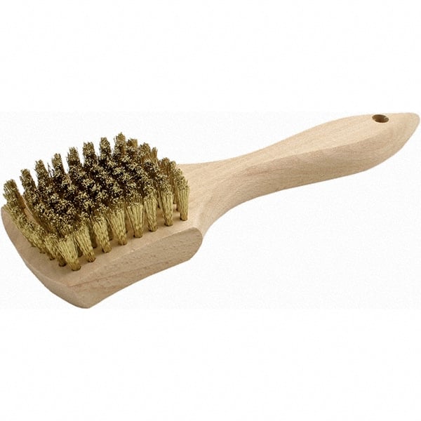 Brush Research Mfg. - 9 Rows x 10 Columns Brass Scratch Brush - 3" Brush Length, 8.87" OAL, 5/8 Trim Length, Wood Straight Back Handle - Exact Tooling