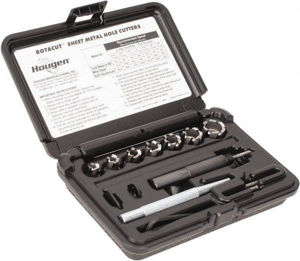 Hougen - 10 Piece, 5/16 to 3/4" Cutter Diam, 1/4" Cutting Depth, High Speed Steel Annular Cutter Set - Bright Finish, 3/8" Shank Diam, 5/16, 3/8, 7/16, 1/2, 9/16, 5/8, 3/4" Cutter Diams - Exact Tooling