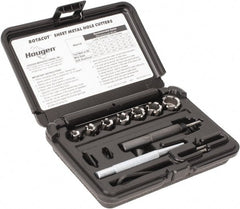 Hougen - 10 Piece, 5/16 to 3/4" Cutter Diam, 1/4" Cutting Depth, High Speed Steel Annular Cutter Set - Bright Finish, 3/8" Shank Diam, 5/16, 3/8, 7/16, 1/2, 9/16, 5/8, 3/4" Cutter Diams - Exact Tooling