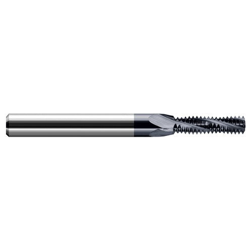 0.1100″ Cutter Diameter × 0.3750″ (3/8″) Length of Cut Carbide Multi-Form #6-32 Thread Milling Cutter, 3 Flutes, AlTiN Coated - Exact Tooling