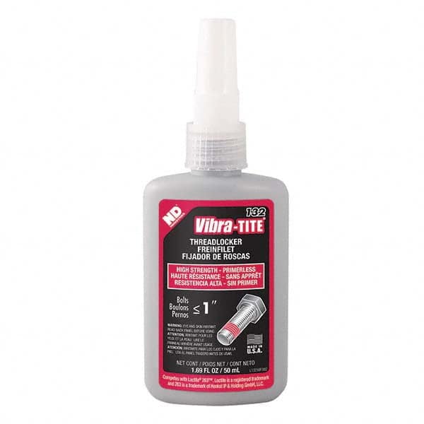 Vibra-Tite - 50 mL Bottle, Red, High Strength Primerless Threadlocker - Exact Tooling