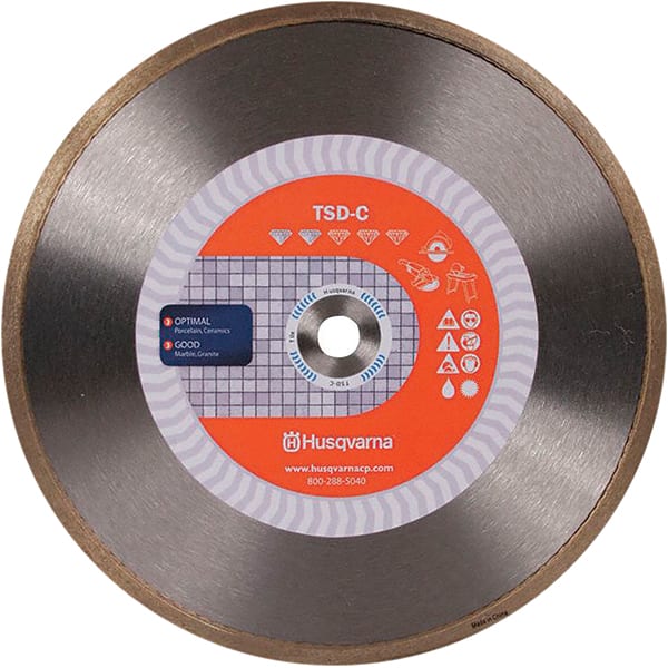 Husqvarna - 7" Diam, 5/8 & 7/8" Arbor Hole Diam, Continuous Edge Tooth Wet & Dry Cut Saw Blade - Diamond-Tipped, Finishing Action, Standard Round Arbor - Exact Tooling