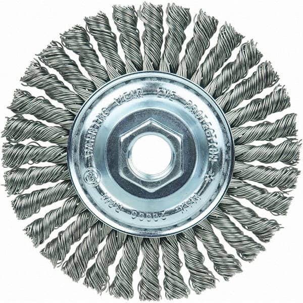 Weiler - 4" OD, 5/8-11 Arbor Hole, Stringer Bead Steel Wheel Brush - 3/16" Face Width, 7/8" Trim Length, 20,000 RPM - Exact Tooling